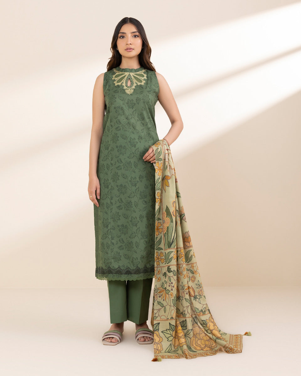 Unstitched Women's Green Lawn Shirt Dupatta