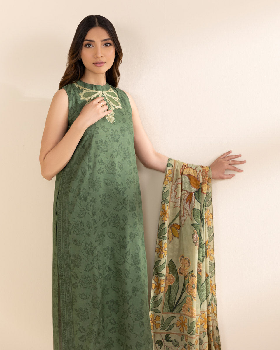 Unstitched Women's Green Lawn Shirt Dupatta