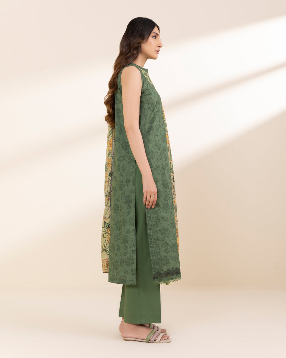 Unstitched Women's Green Lawn Shirt Dupatta