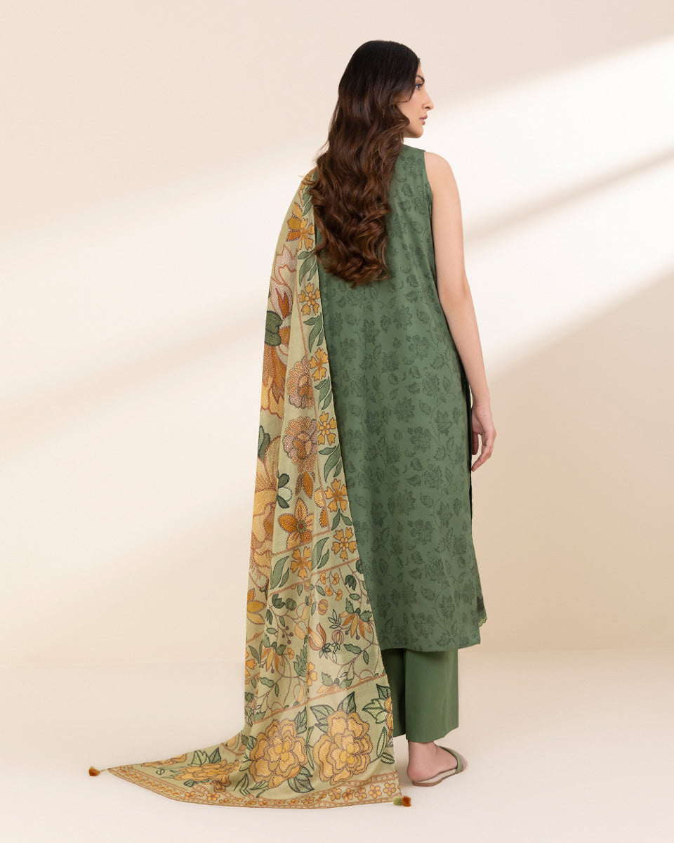 Unstitched Women's Green Lawn Shirt Dupatta