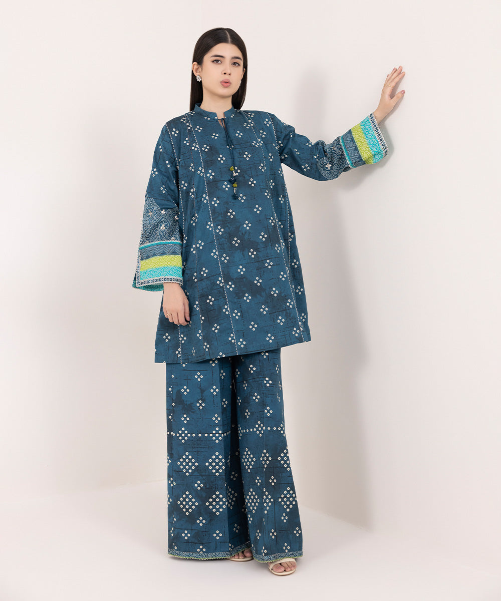 Women's Pret Lawn Printed Blue Boxy Shirt