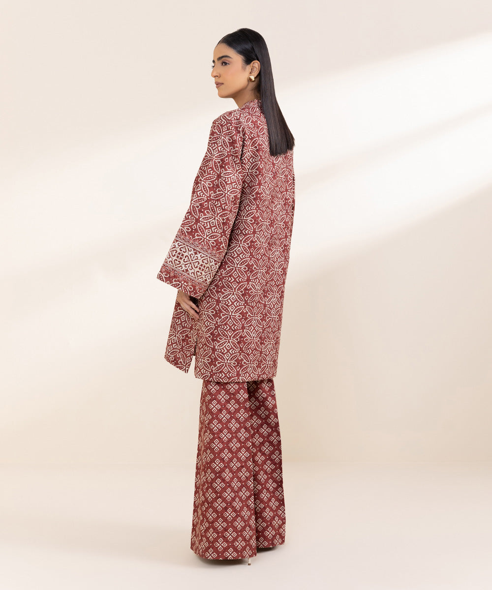 Women's Unstitched Embroidered Brick Red Khaddar Shirt and Trousers