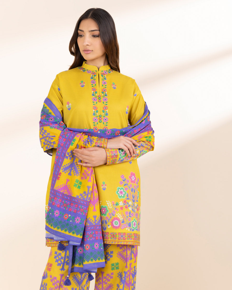Unstitched Women's Yellow Lawn 3 Piece Suit