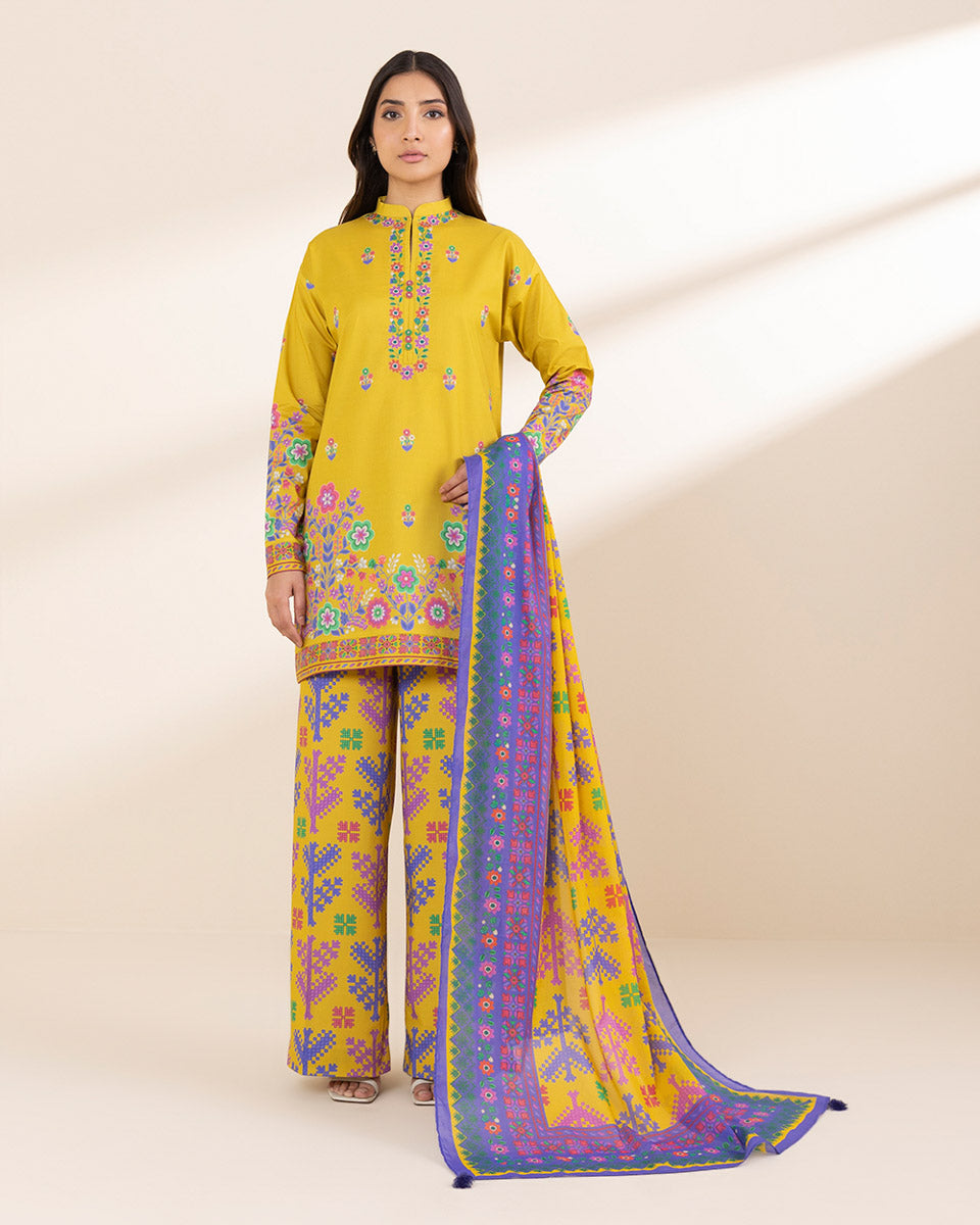 Unstitched Women's Yellow Lawn 3 Piece Suit