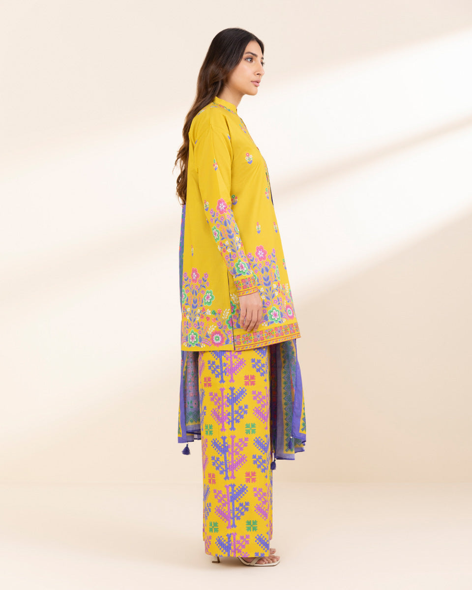 Unstitched Women's Yellow Lawn 3 Piece Suit