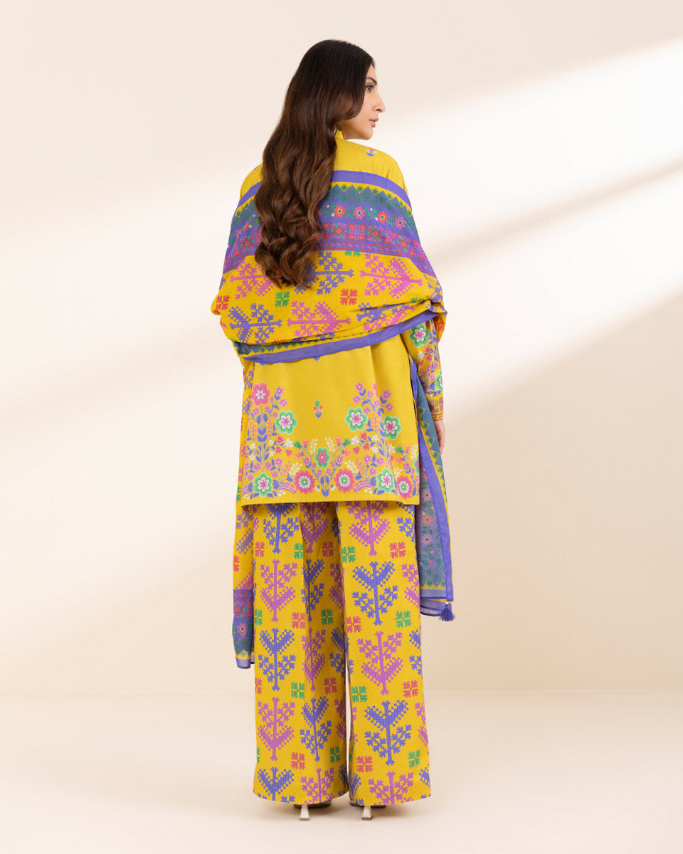 Unstitched Women's Yellow Lawn 3 Piece Suit
