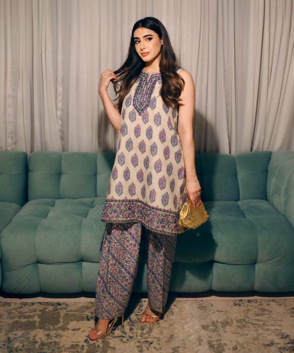 Women's Unstitched Khaddar Embroidered Multi 2 Piece Suit