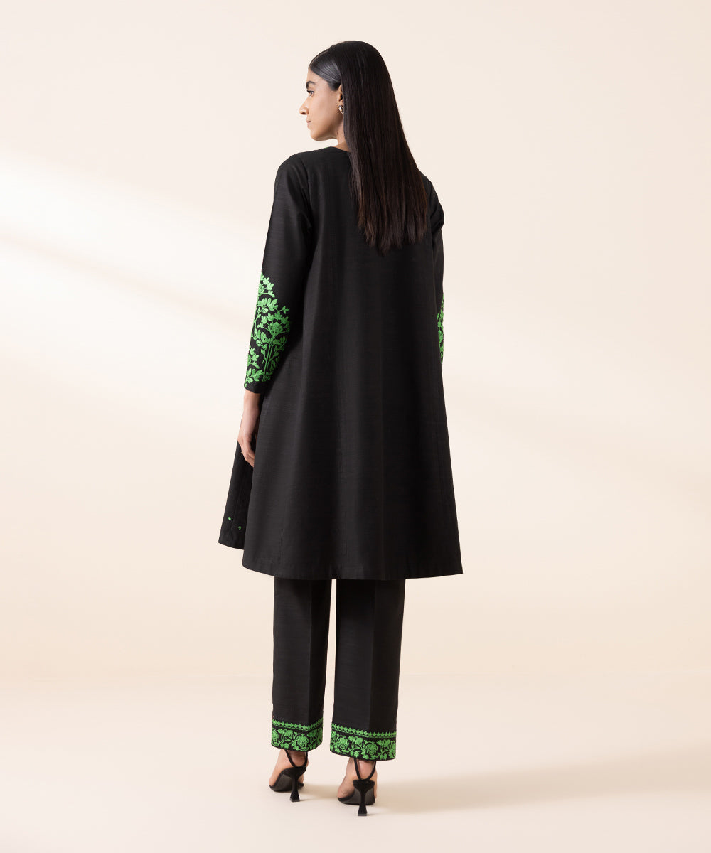 Women's Unstitched Khaddar Black Embroidered 2 Piece Suit 