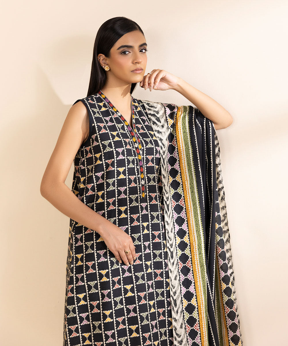 Women's Unstitched Light Khaddar Printed Multi 3 Piece Suit