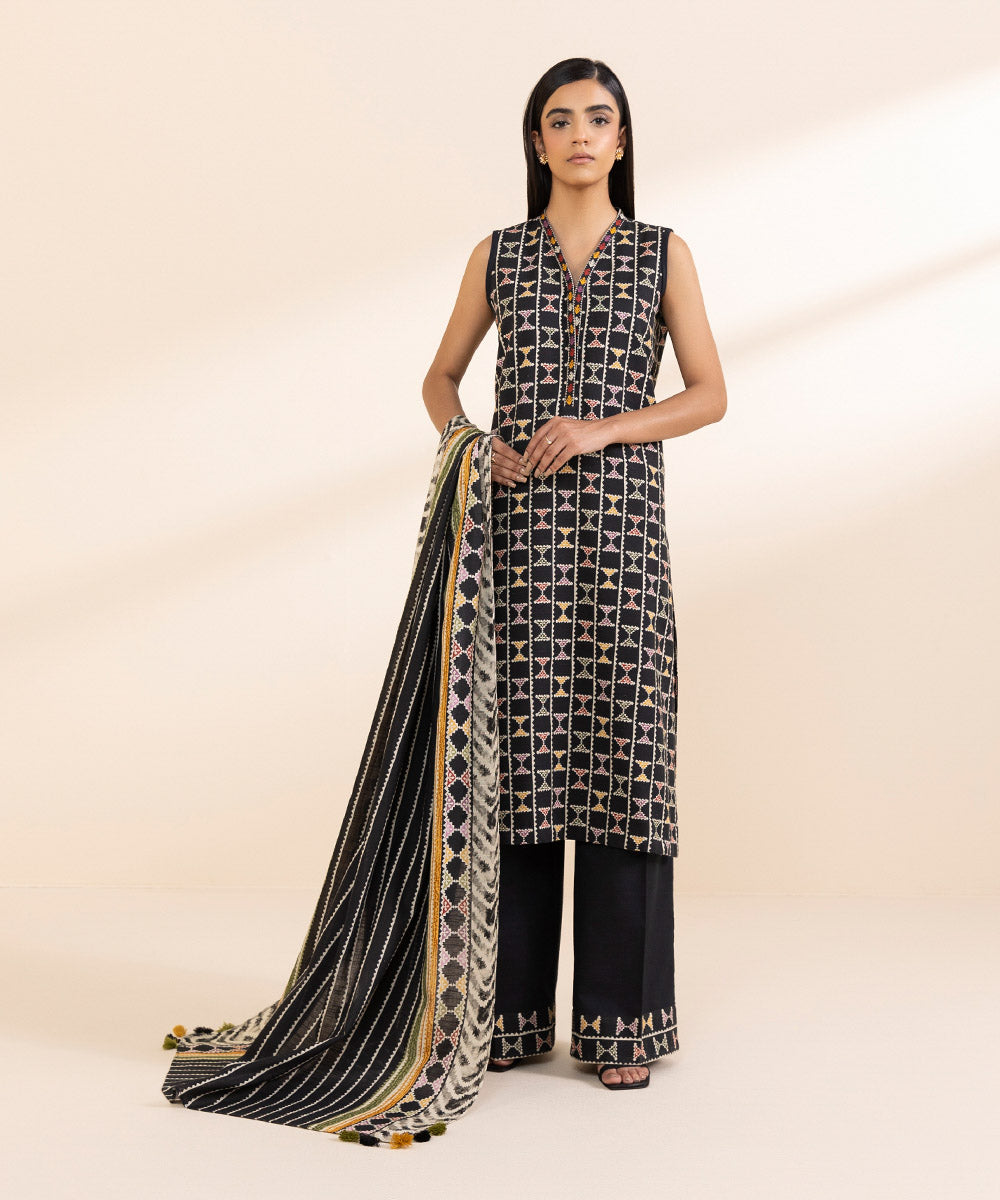 Women's Unstitched Light Khaddar Printed Multi 3 Piece Suit