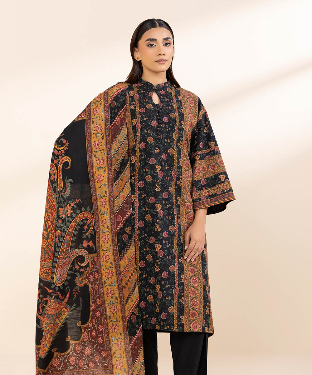 Women's Unstitched Khaddar Printed Multi 3 Piece Suit