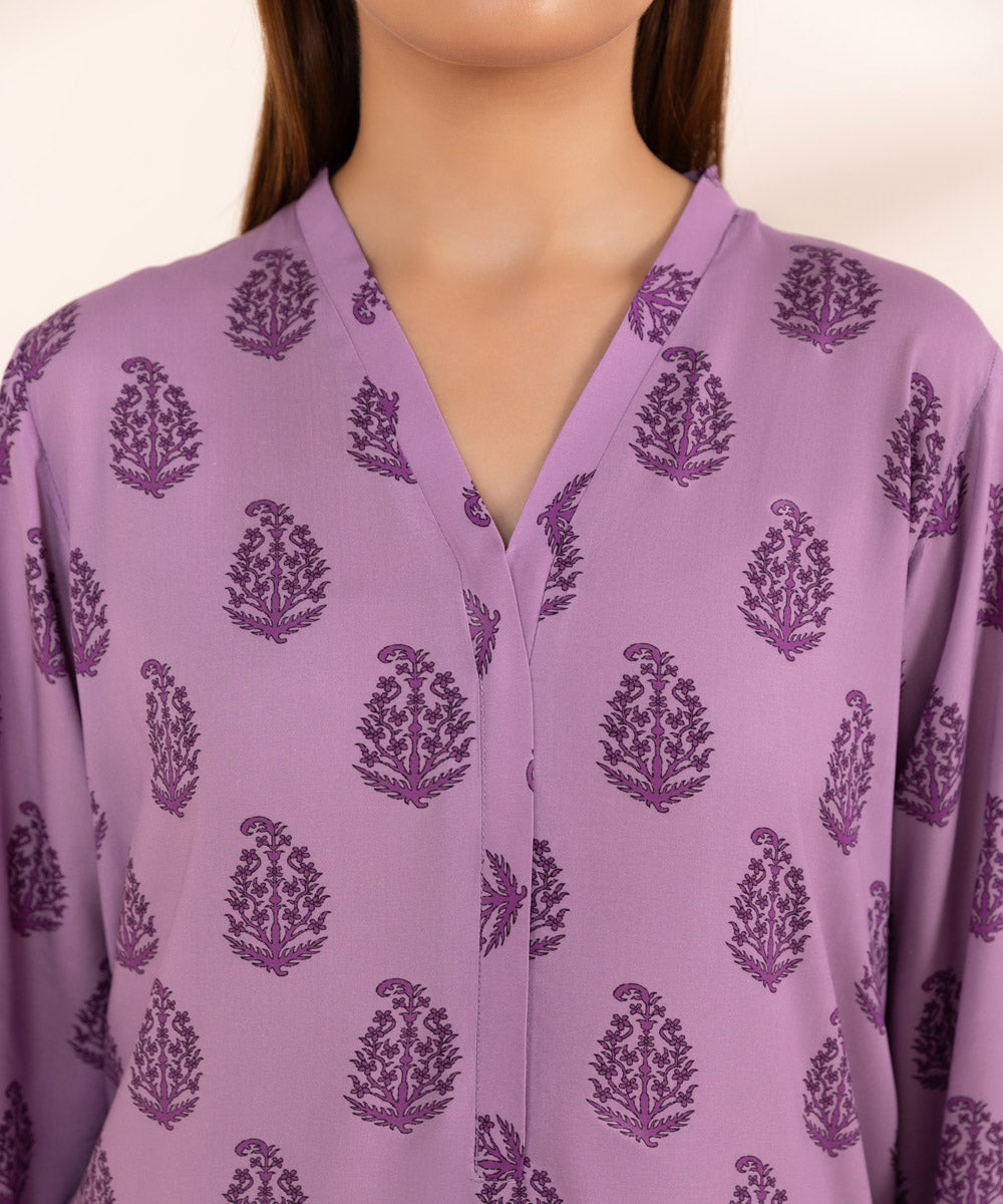 Women's Pret Arabic Lawn Purple Printed Straight Shirt