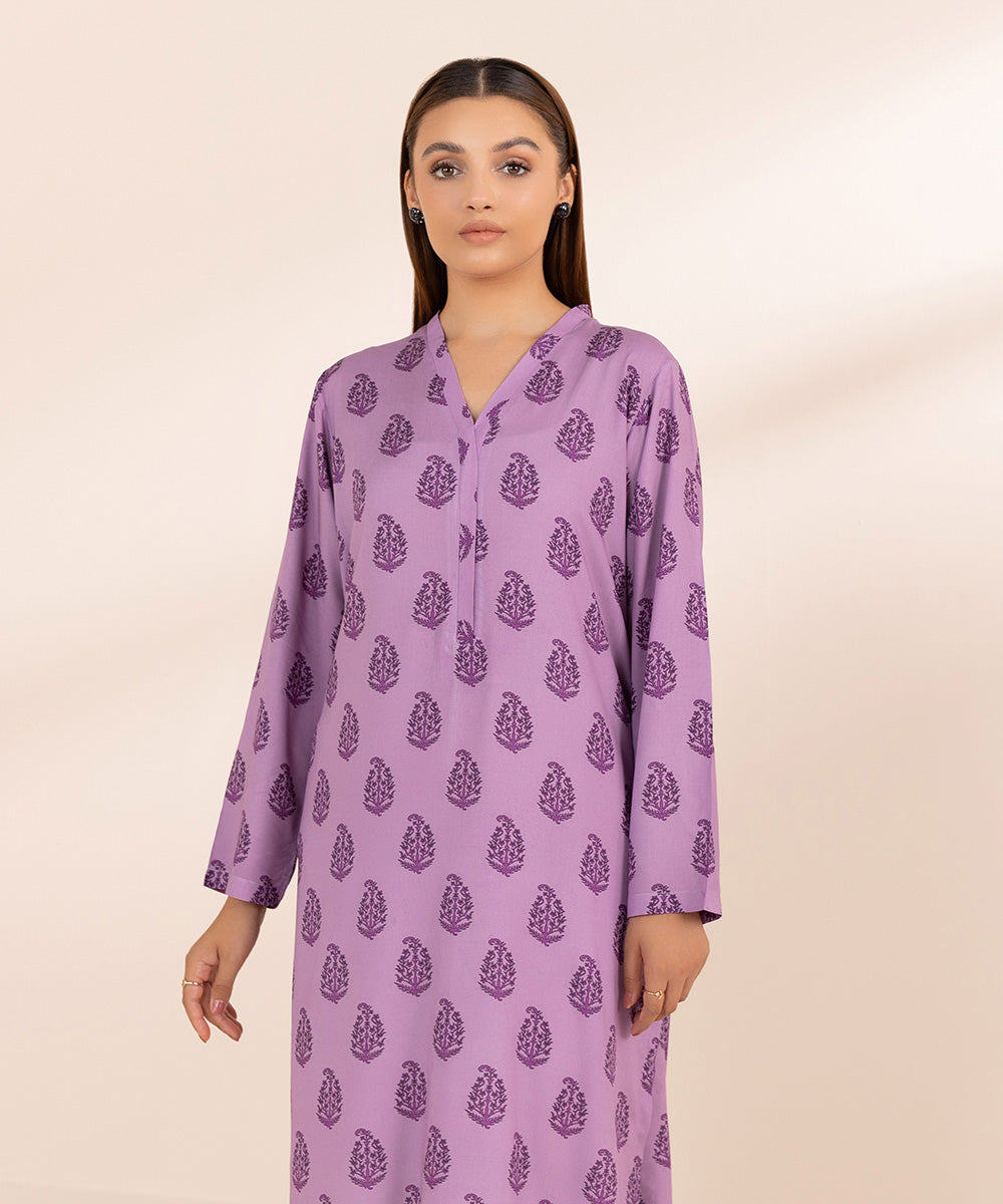 Women's Pret Arabic Lawn Purple Printed Straight Shirt