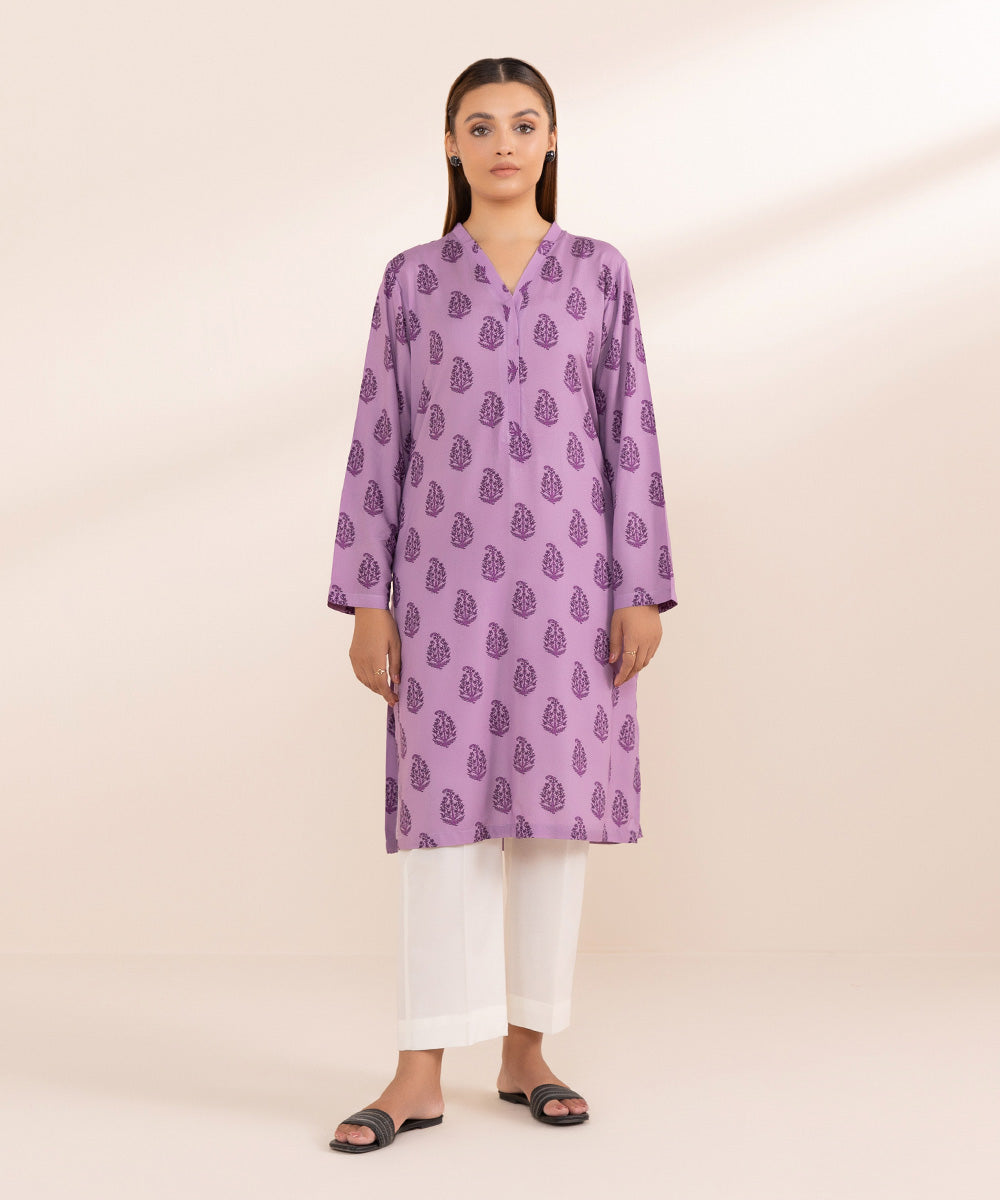 Women's Pret Arabic Lawn Purple Printed Straight Shirt