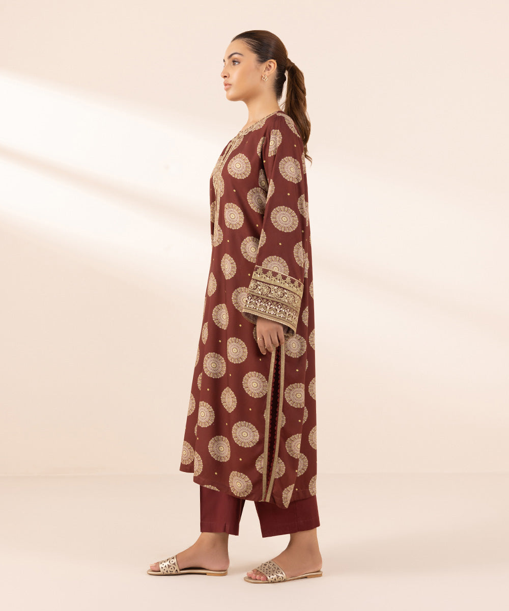 Women's Pret Arabic Lawn Red Printed Embroidered Boxy Shirt