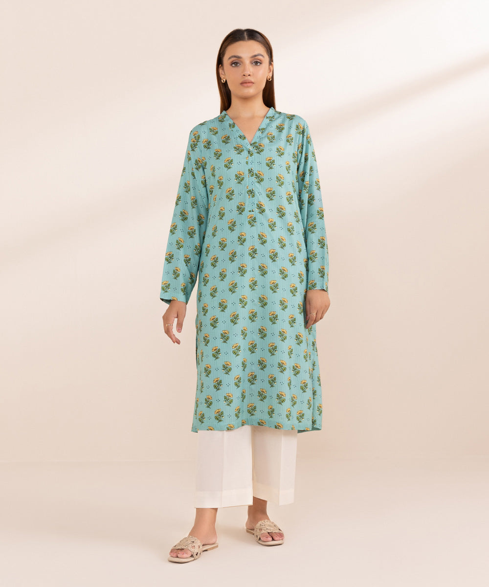 Women's Pret Arabic Lawn Blue Printed A-Line Shirt