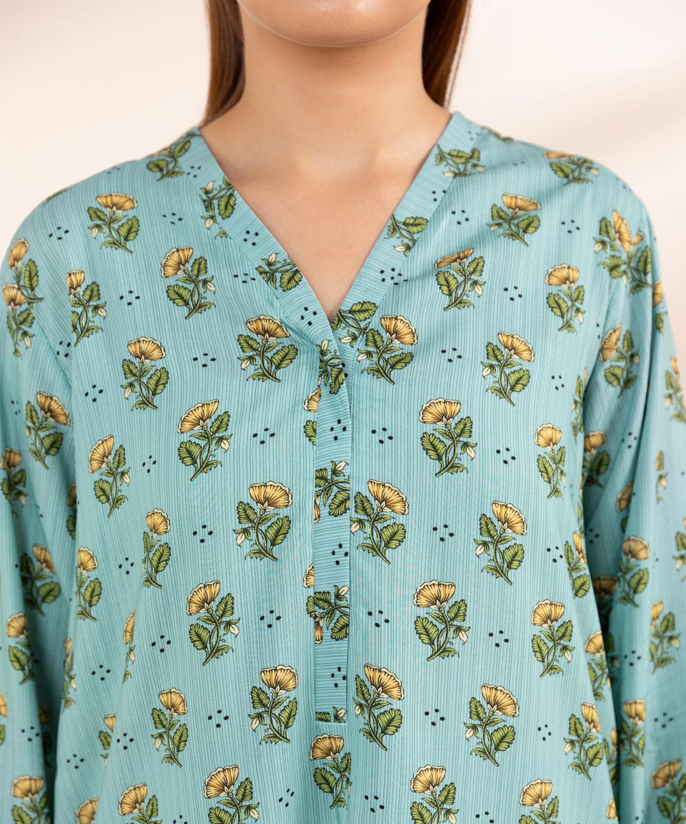 Women's Pret Arabic Lawn Blue Printed A-Line Shirt