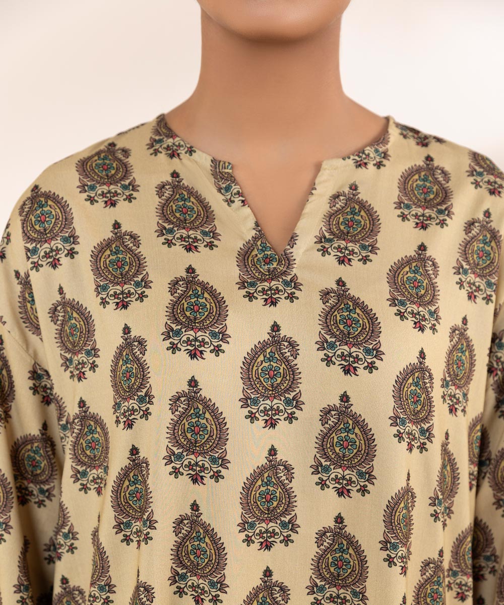 Women's Pret Arabic Lawn Beige Printed Boxy Shirt