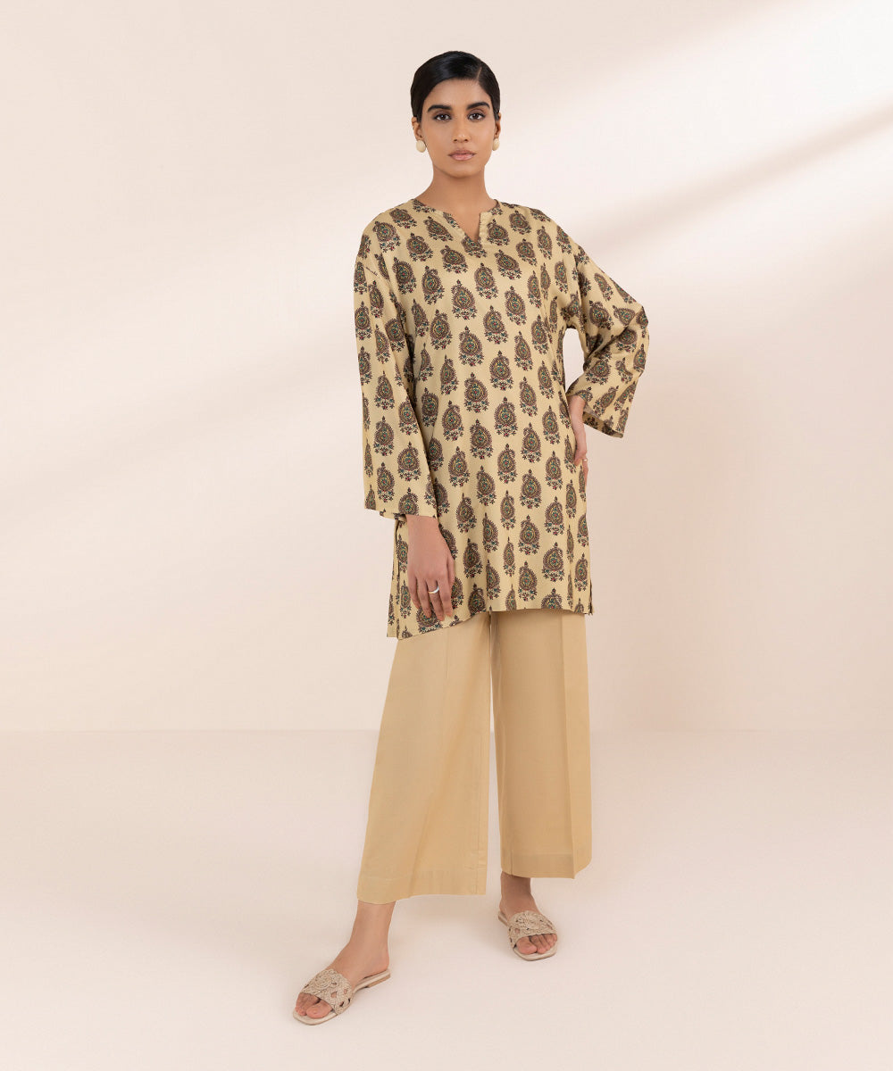 Women's Pret Arabic Lawn Beige Printed Boxy Shirt