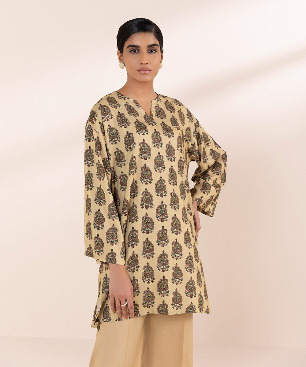 Women's Pret Arabic Lawn Beige Printed Boxy Shirt