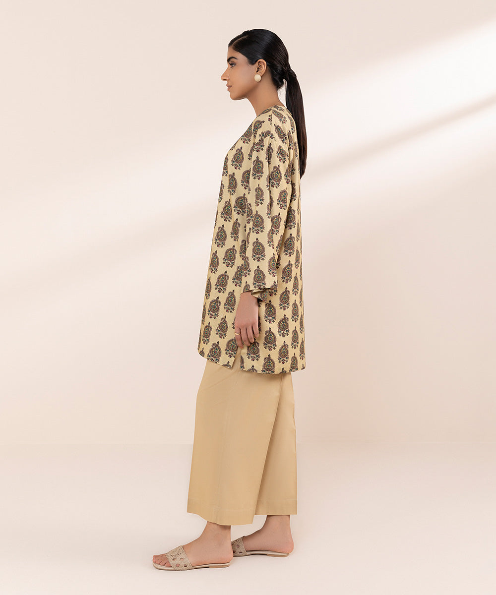 Women's Pret Arabic Lawn Beige Printed Boxy Shirt