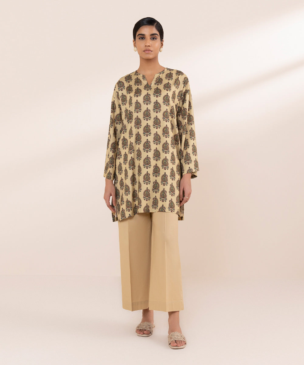 Women's Pret Arabic Lawn Beige Printed Boxy Shirt