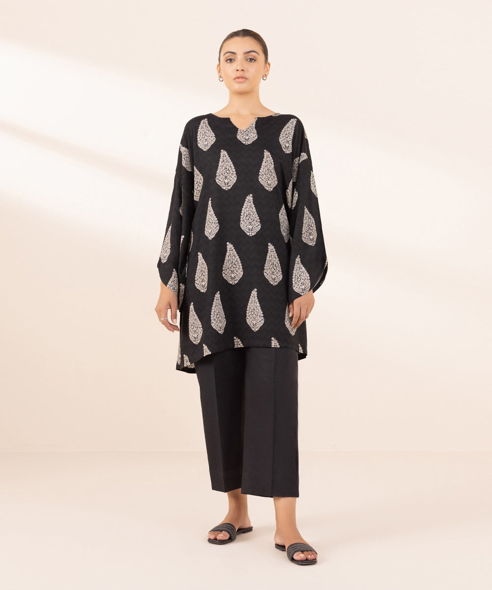 Women's Pret Arabic Lawn Black Printed Boxy Shirt