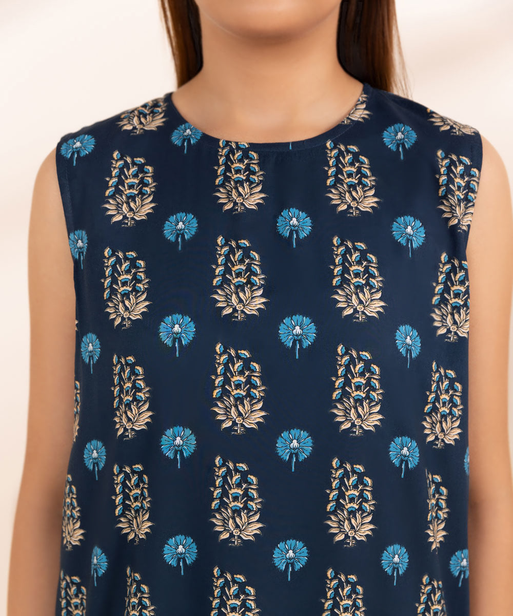 Women's Pret Arabic Lawn Blue Printed A-Line Shirt