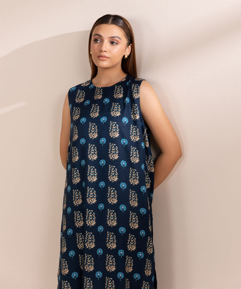 Women's Pret Arabic Lawn Blue Printed A-Line Shirt