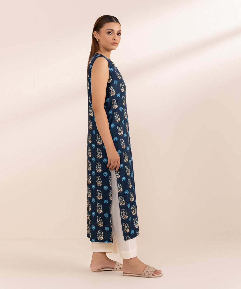 Women's Pret Arabic Lawn Blue Printed A-Line Shirt