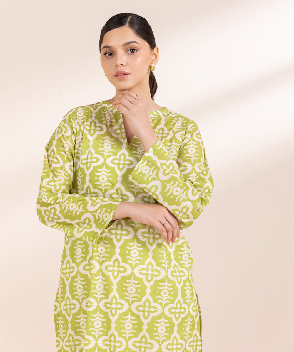 Women's Pret Lawn Printed Green Straight Shirt