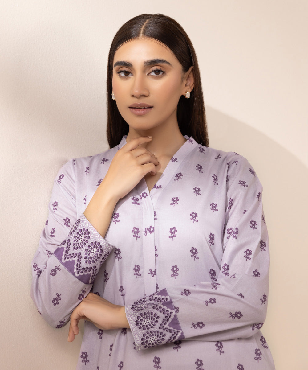 Women's Pret Lawn Printed Purple Straight Shirt