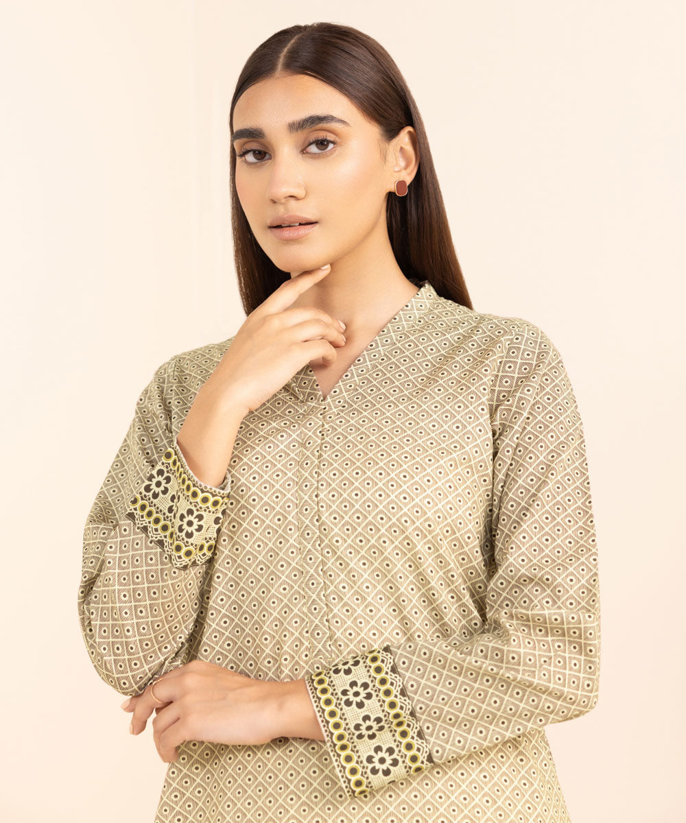 Women's Pret Lawn Printed Beige A-Line Shirt