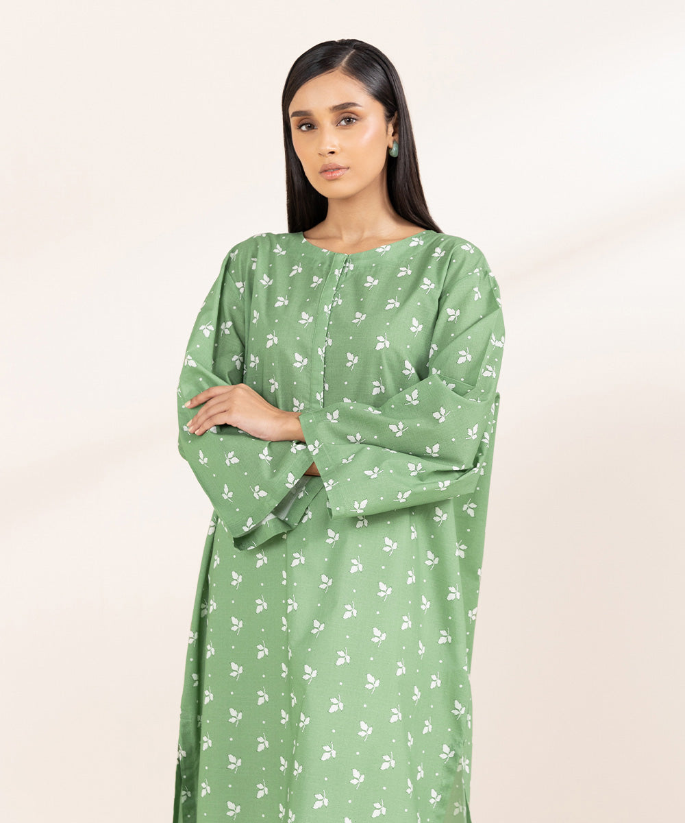 Women's Pret Textured Lawn Printed Green A-Line Shirt