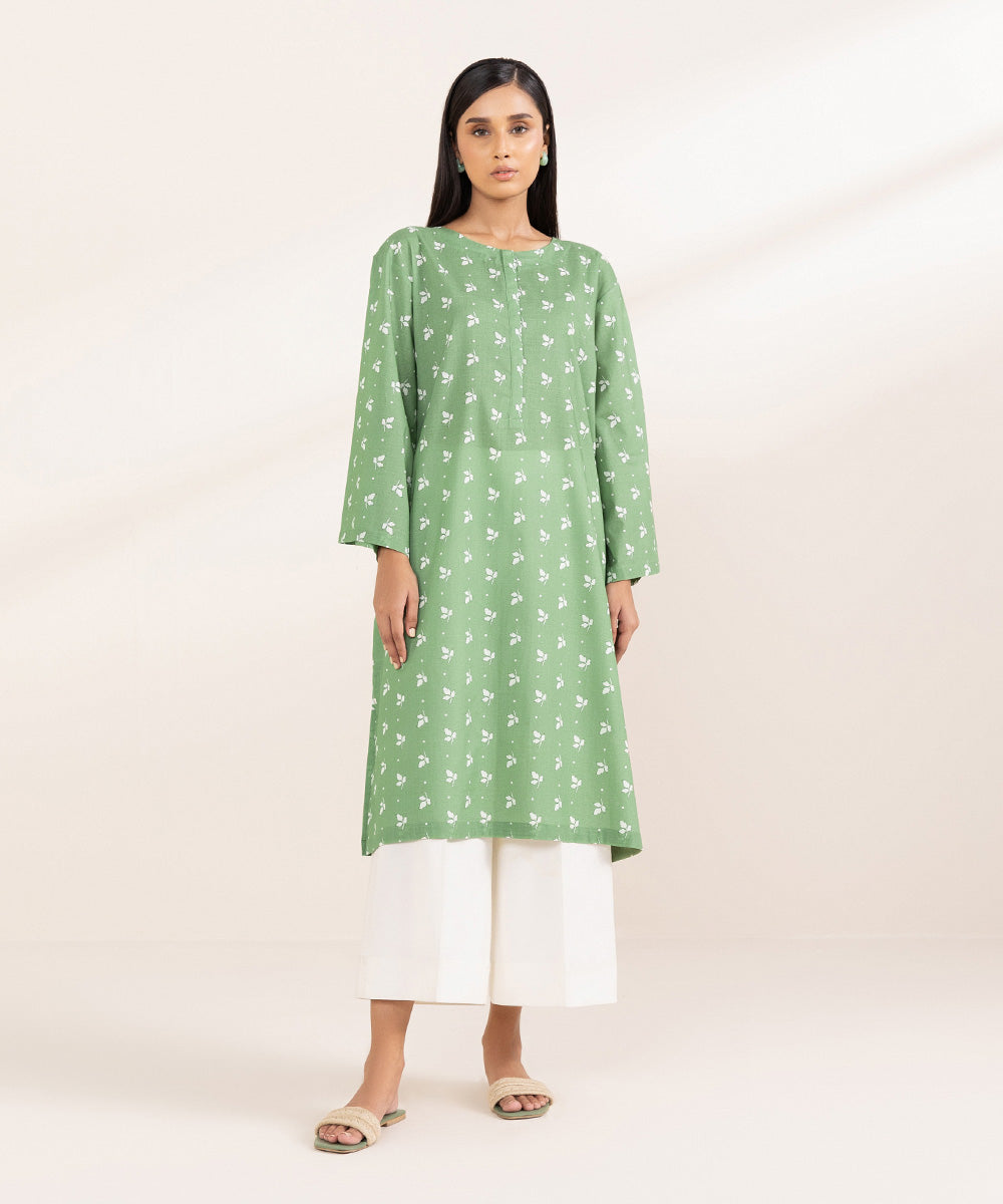 Women's Pret Textured Lawn Printed Green A-Line Shirt