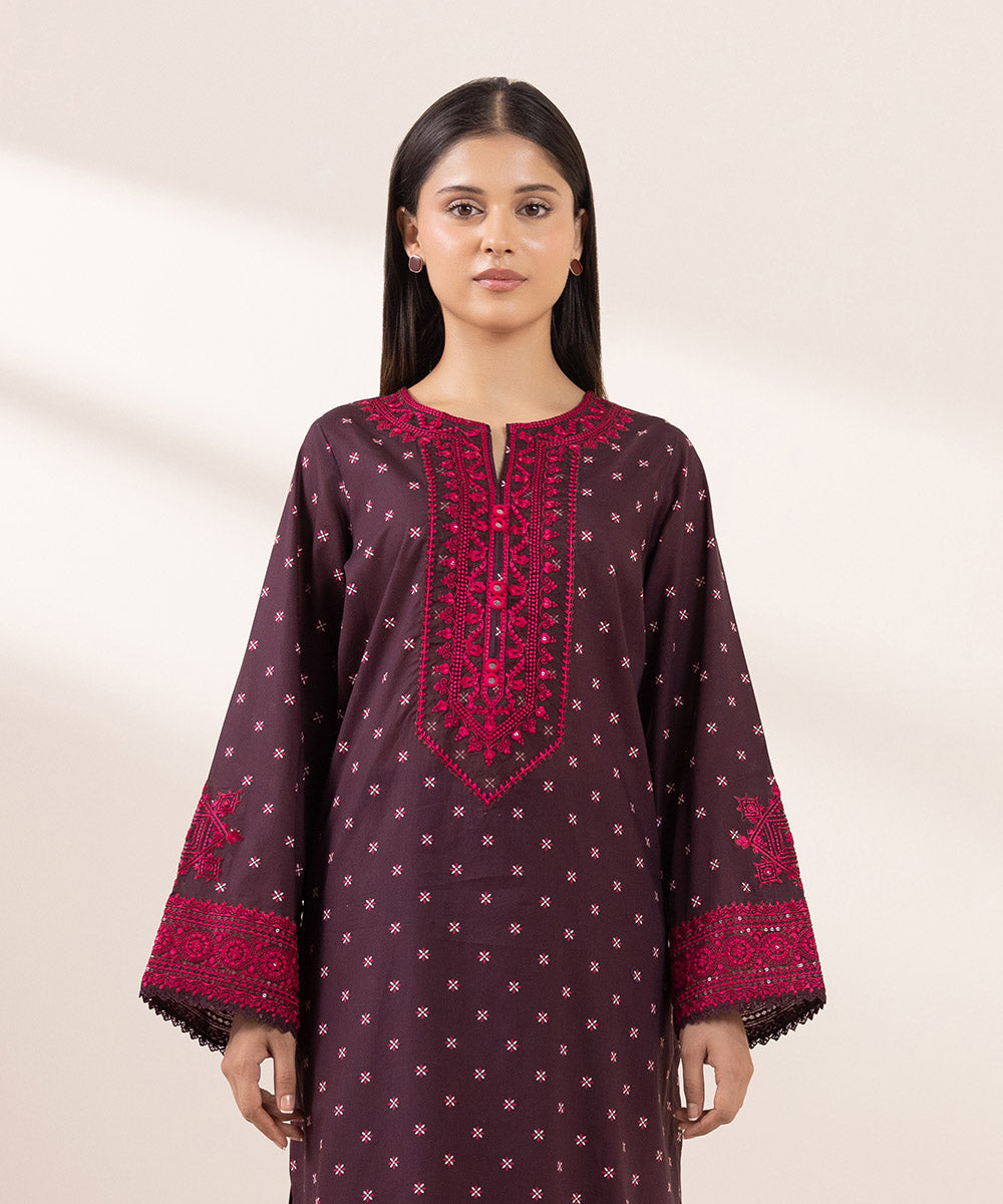 Women's Pret Lawn Embroidered Purple A-Line Shirt