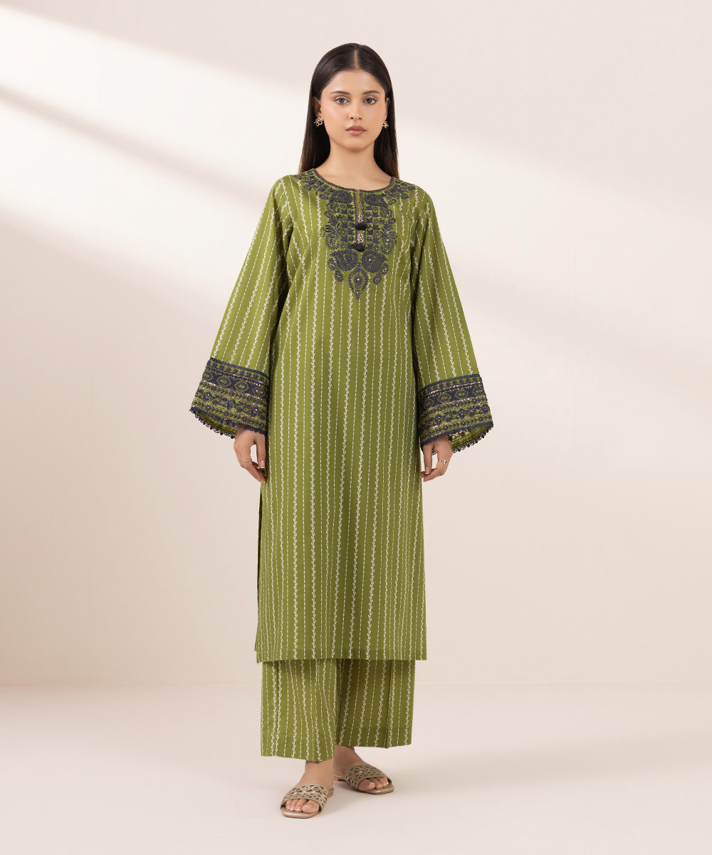 Women's Pret Lawn Embroidered Green A-Line Shirt