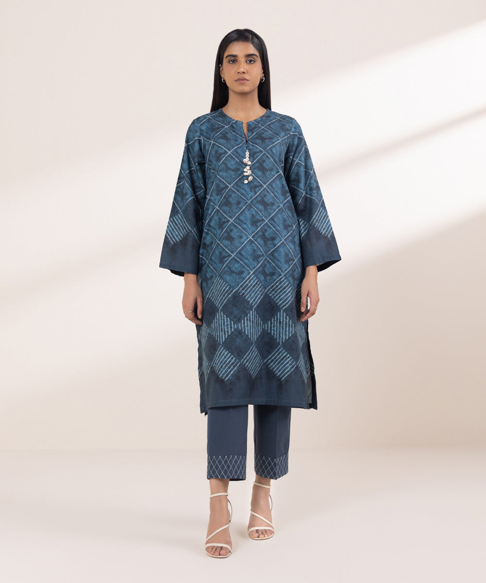 Women's Pret Khaddar Printed Teal A-Line Shirt