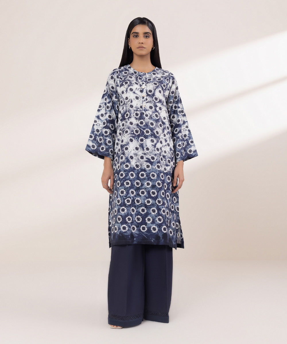 Women's Pret Khaddar Printed Grey Blue Boxy Shirt