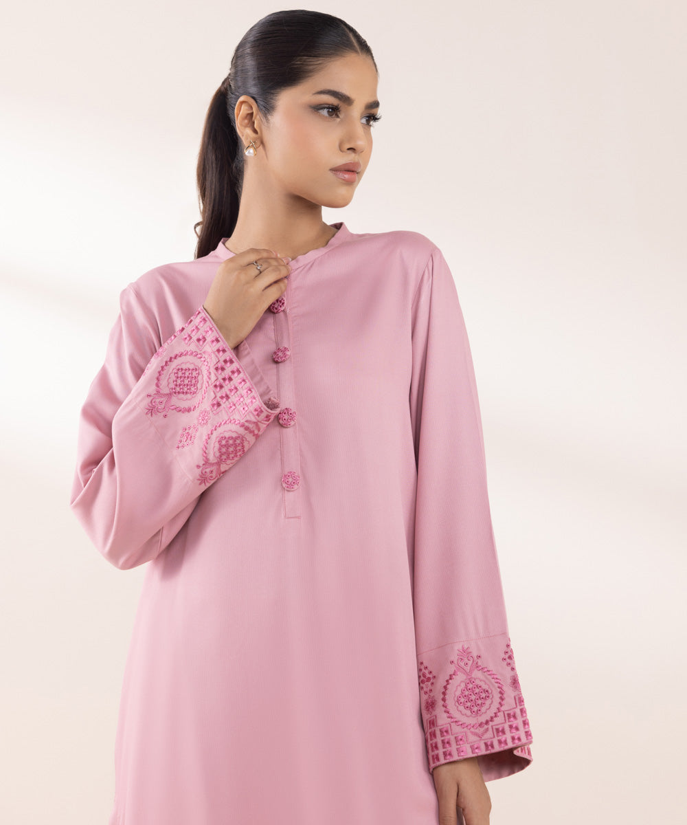 Women's Pret Bedford Embroidered Tea Pink A-Line Shirt