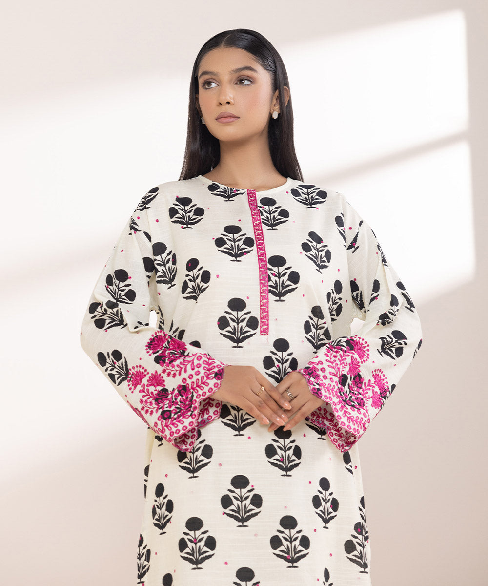 Women's Pret Khaddar Embroidered Off White Boxy Shirt