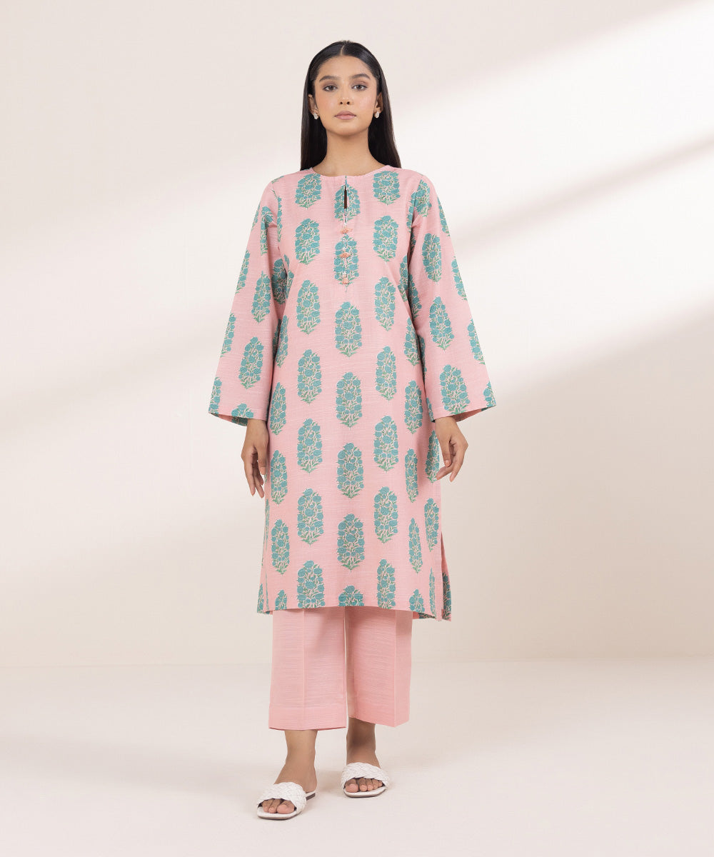 Women's Pret Khaddar Printed Powder Pink A-Line Shirt