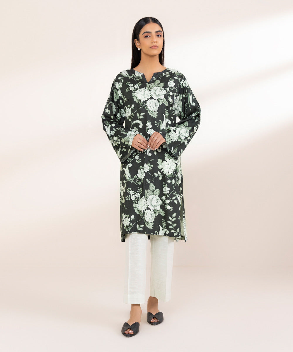 Women's Pret Linen Black Printed Boxy Shirt