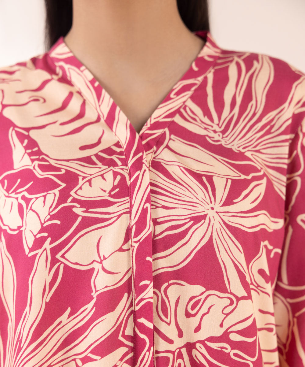 Women's Pret Linen Pink Printed Straight Shirt