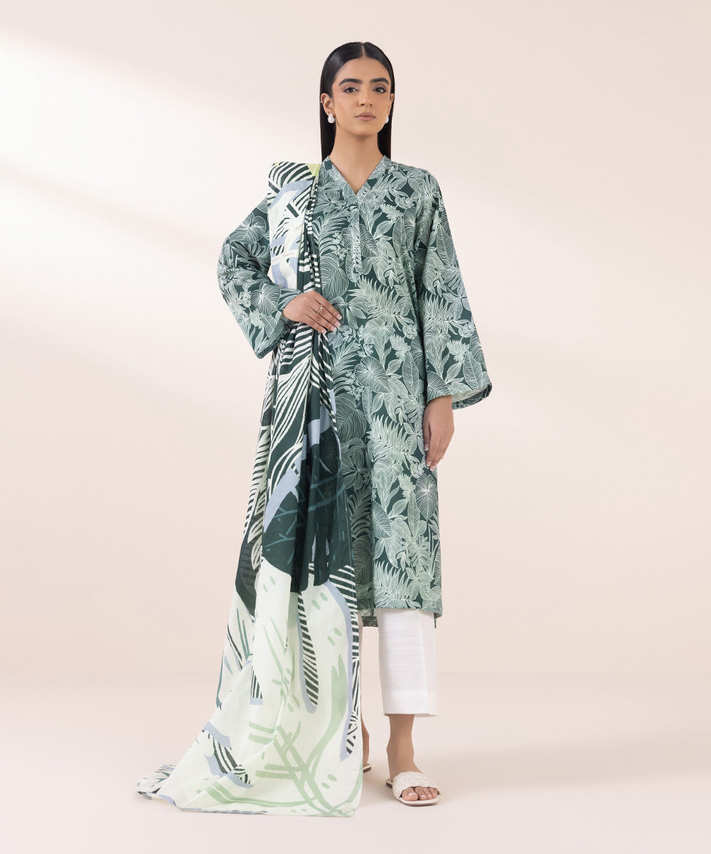 Women's Pret Khaddar Green Printed A-Line Shirt