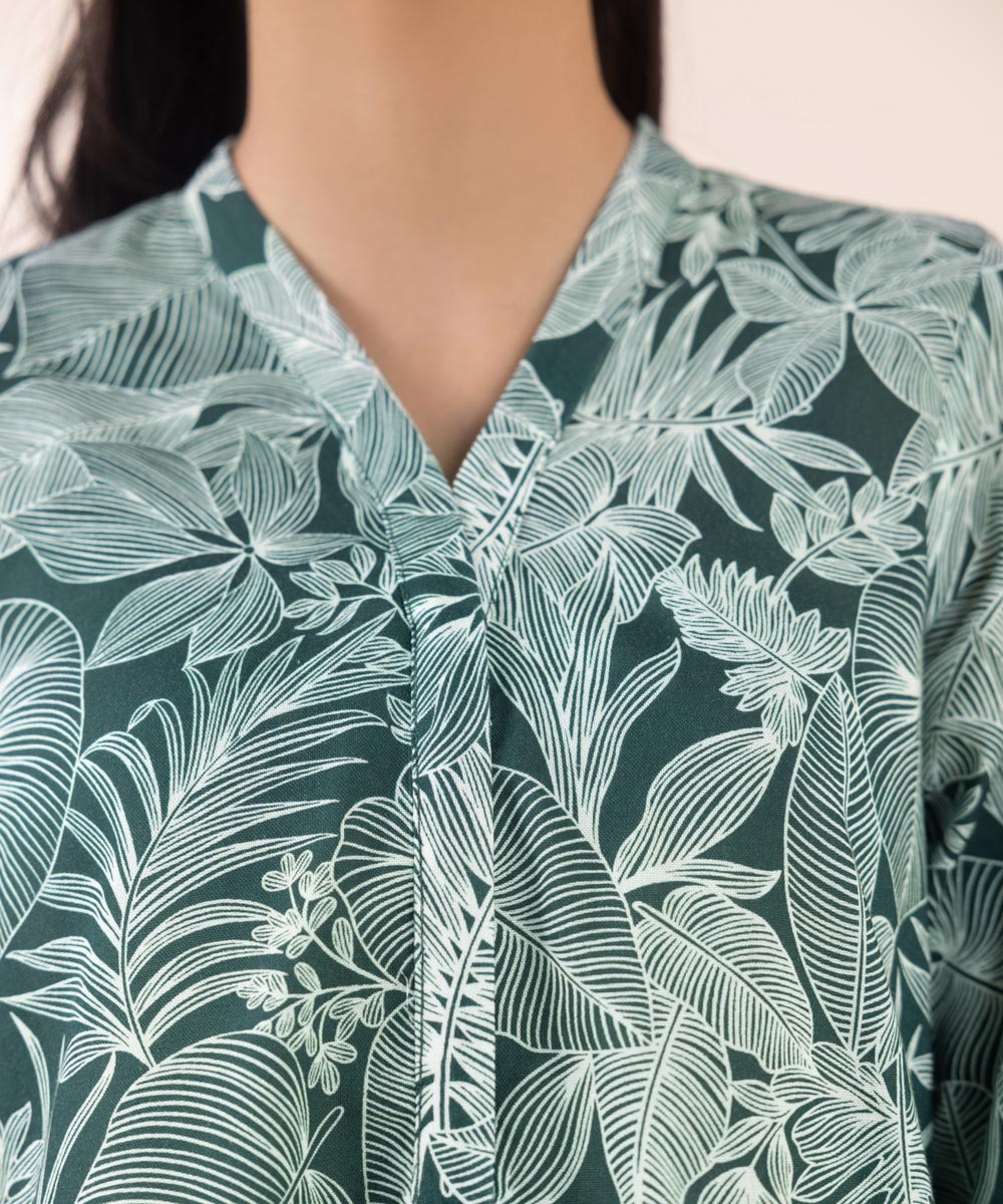 Women's Pret Khaddar Green Printed A-Line Shirt