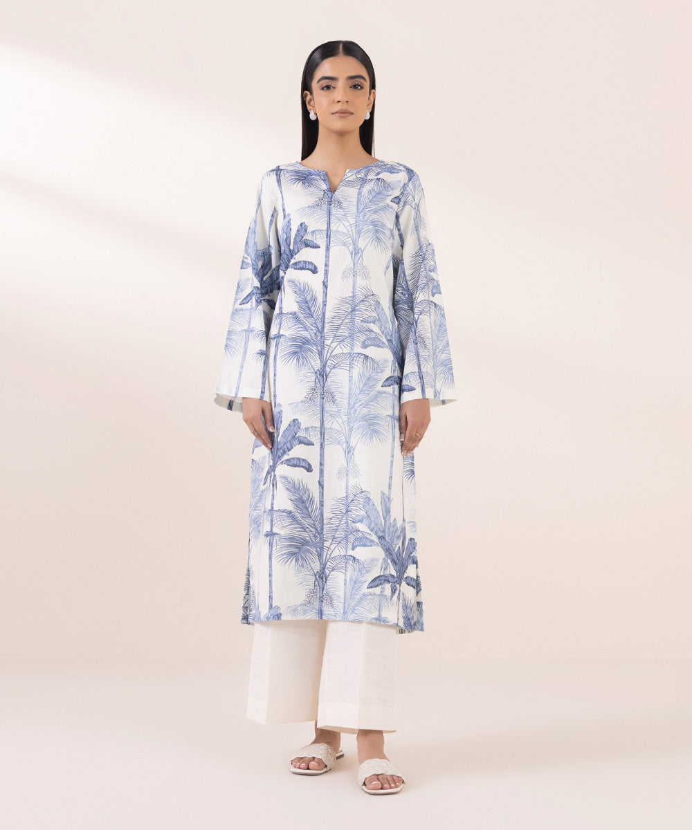 Women's Pret Khaddar Blue Printed A-Line Shirt