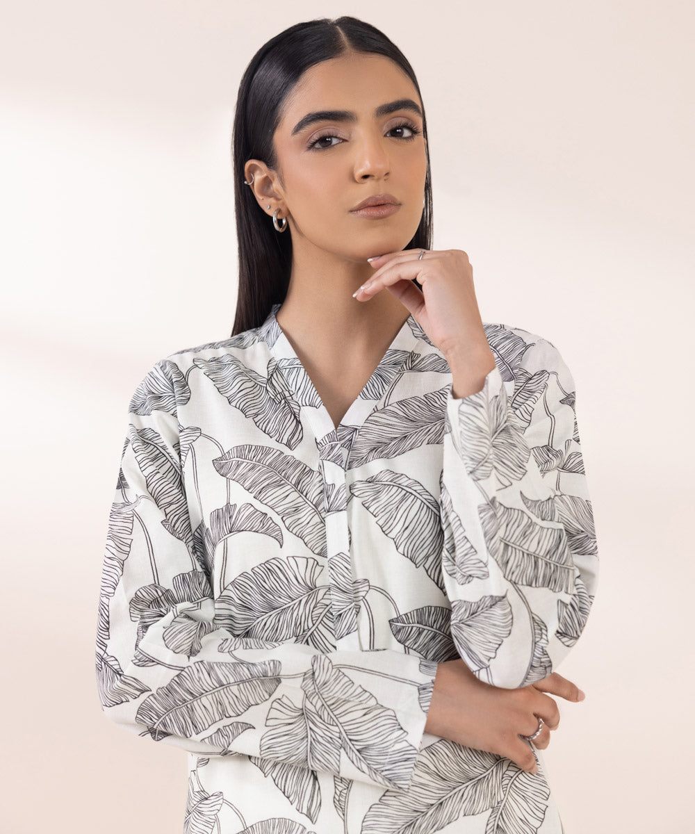 Women's Pret Khaddar White Printed A-Line Shirt