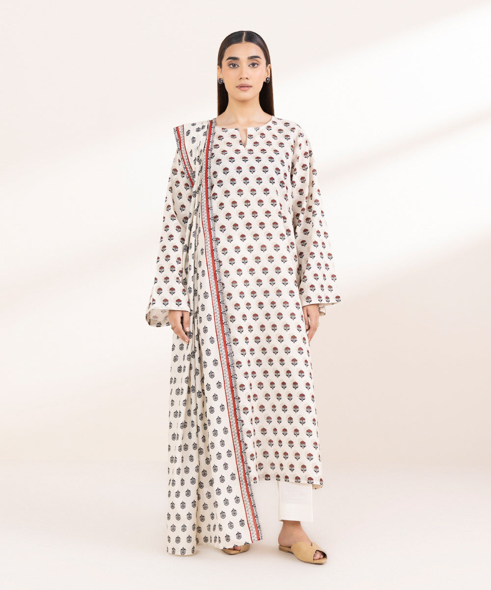 Women's Pret Khaddar Printed Off White A-Line Shirt