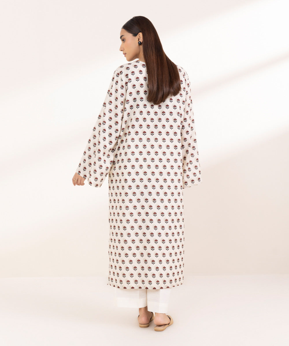 Women's Pret Khaddar Printed Off White A-Line Shirt